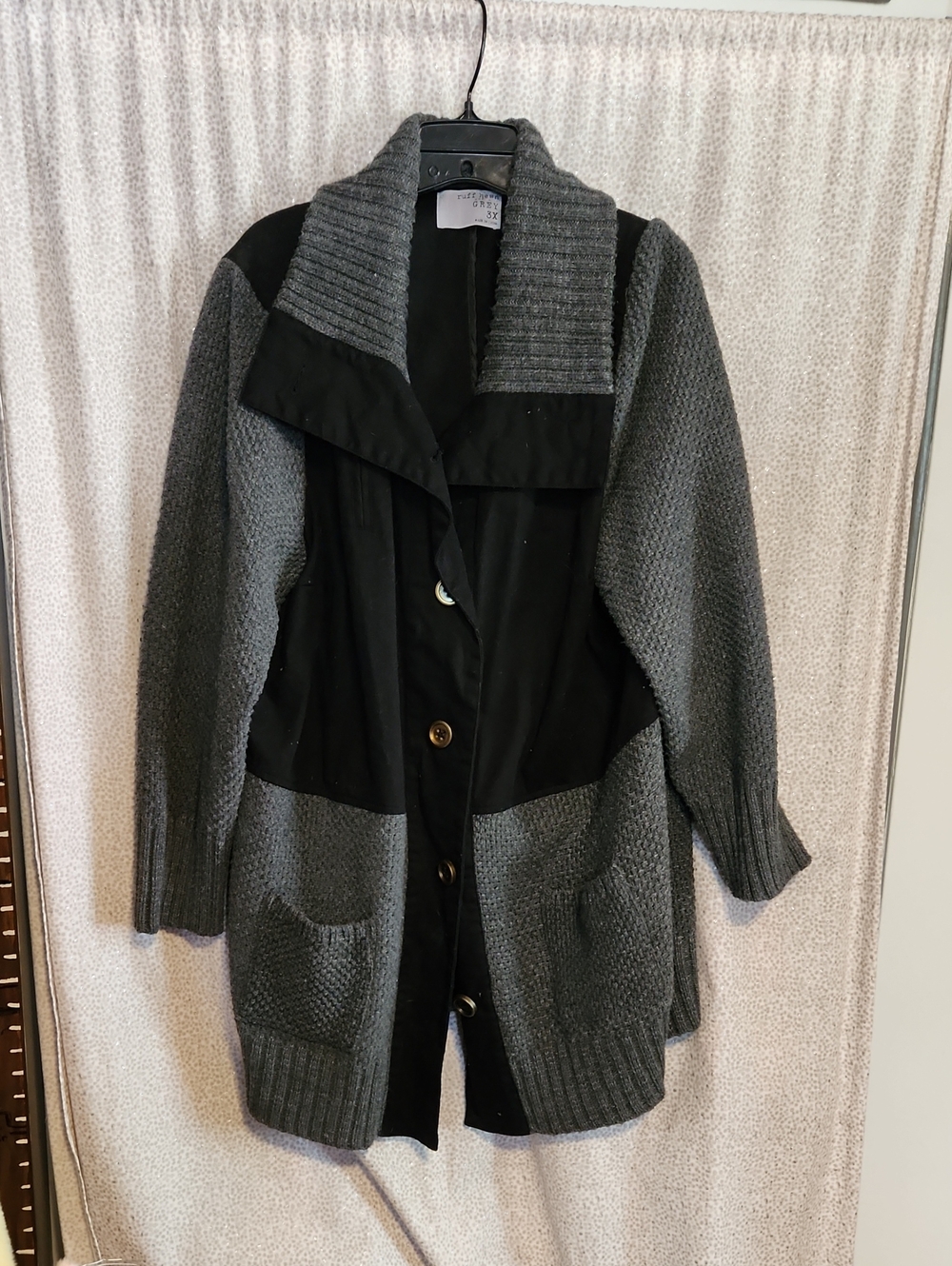 Ruff Hewn Gray and Black Mixed-Knit Cardigan Shacket Sweater Jacket